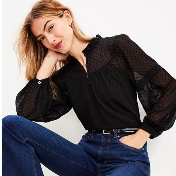 Ann Taylor Loft Swiss Dot Blouse, XXS Petite, NWT - Picture 1 of 5
